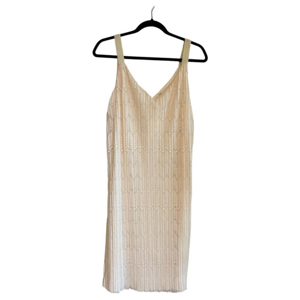 Anthropologie Meadow Rue Prespa Pleated V-Neck Tank Shift Dress Ivory Size 8